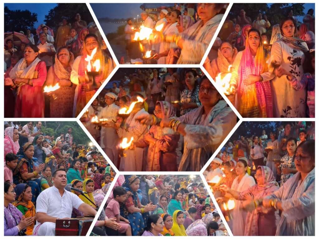 श्री राधा शरणम् सेवा समिति द्वारा आयोजित माँ शारदा की आरती का सावन माह के आखिरी सोमवार को हुआ समापन, पुलिस के गौतखोरों को किया गया सम्मानित
